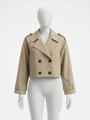 Trench court boutonnière croisée style vintage femme - Vue 1 - Trench court