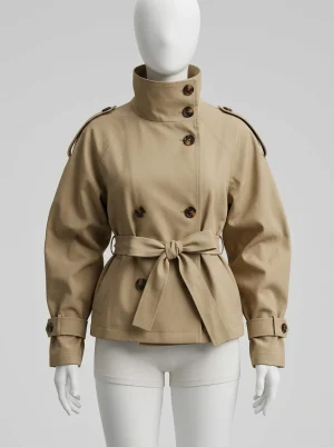 Trench court cintré col montant style urbain femme - Vue 1 - Trench court