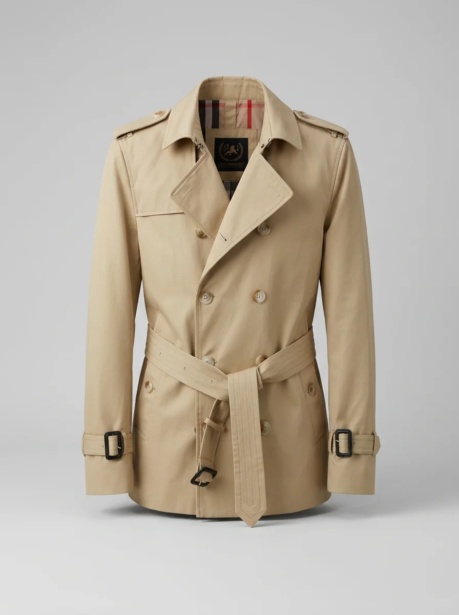 Trench court coton homme style britannique doublé - Vue 12 - Trench court