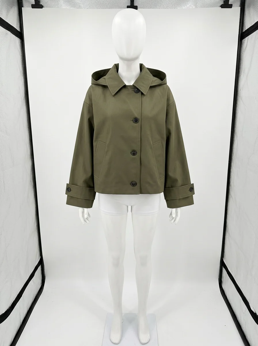 Trench court femme capuche quotidien style minimaliste - Vue 1 - Trench court
