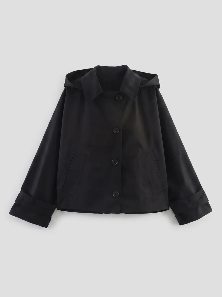 Trench court femme capuche quotidien style minimaliste - Vue 10 - Trench court