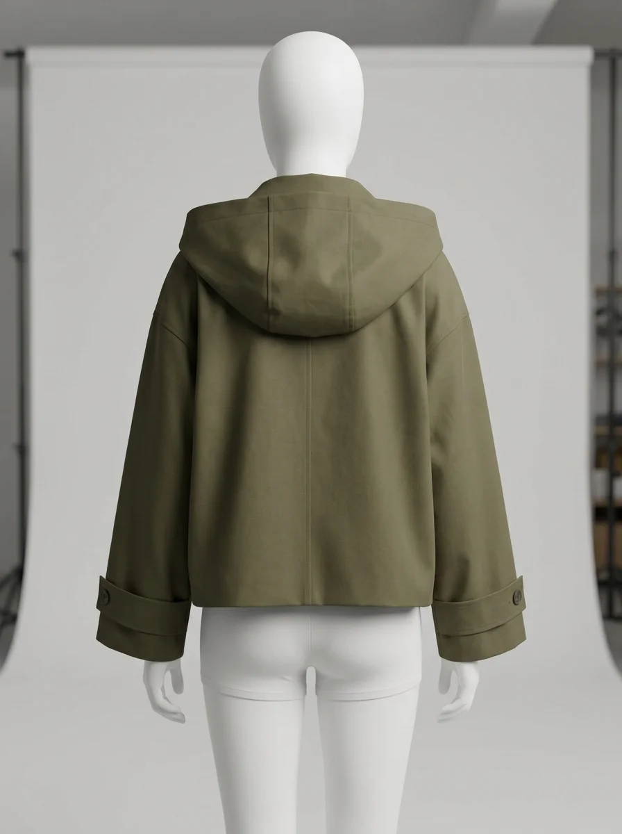 Trench court femme capuche quotidien style minimaliste - Vue 2 - Trench court