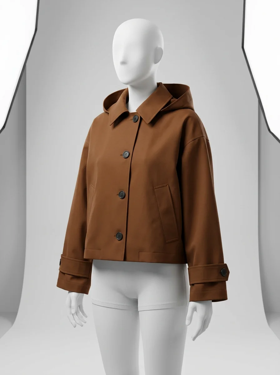 Trench court femme capuche quotidien style minimaliste - Vue 3 - Trench court