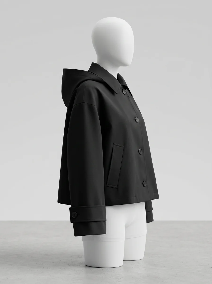 Trench court femme capuche quotidien style minimaliste - Vue 4 - Trench court