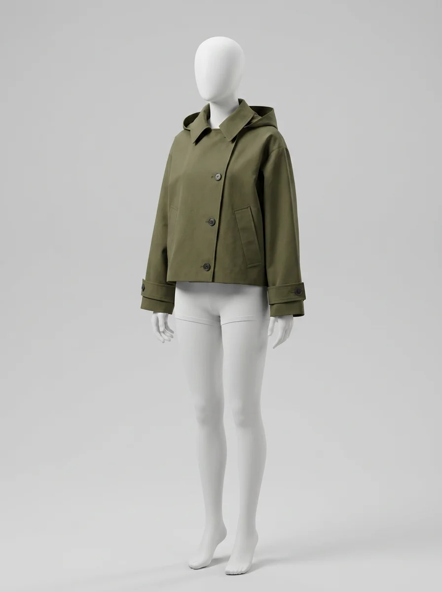 Trench court femme capuche quotidien style minimaliste - Vue 5 - Trench court