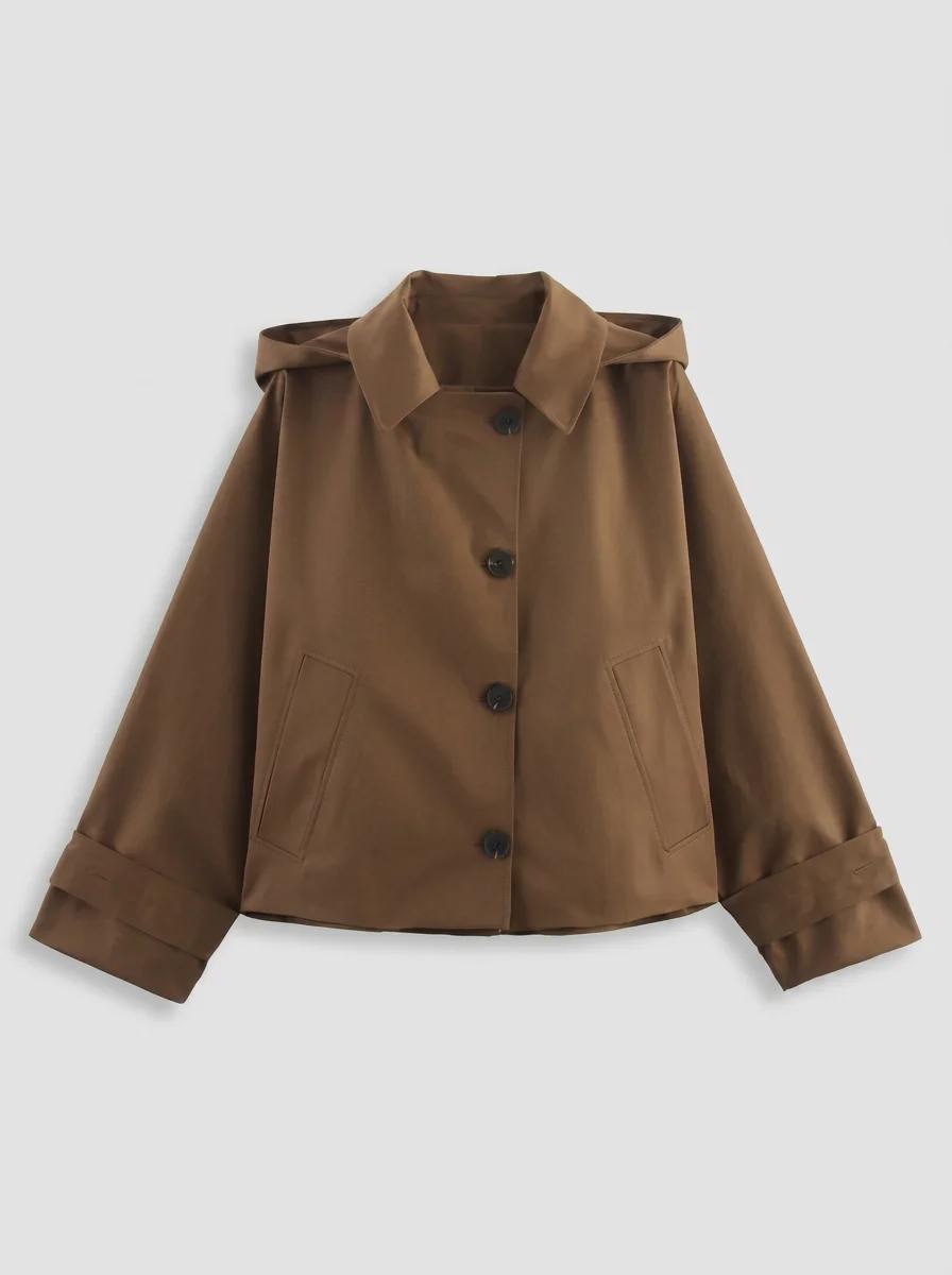 Trench court femme capuche quotidien style minimaliste - Vue 8 - Trench court
