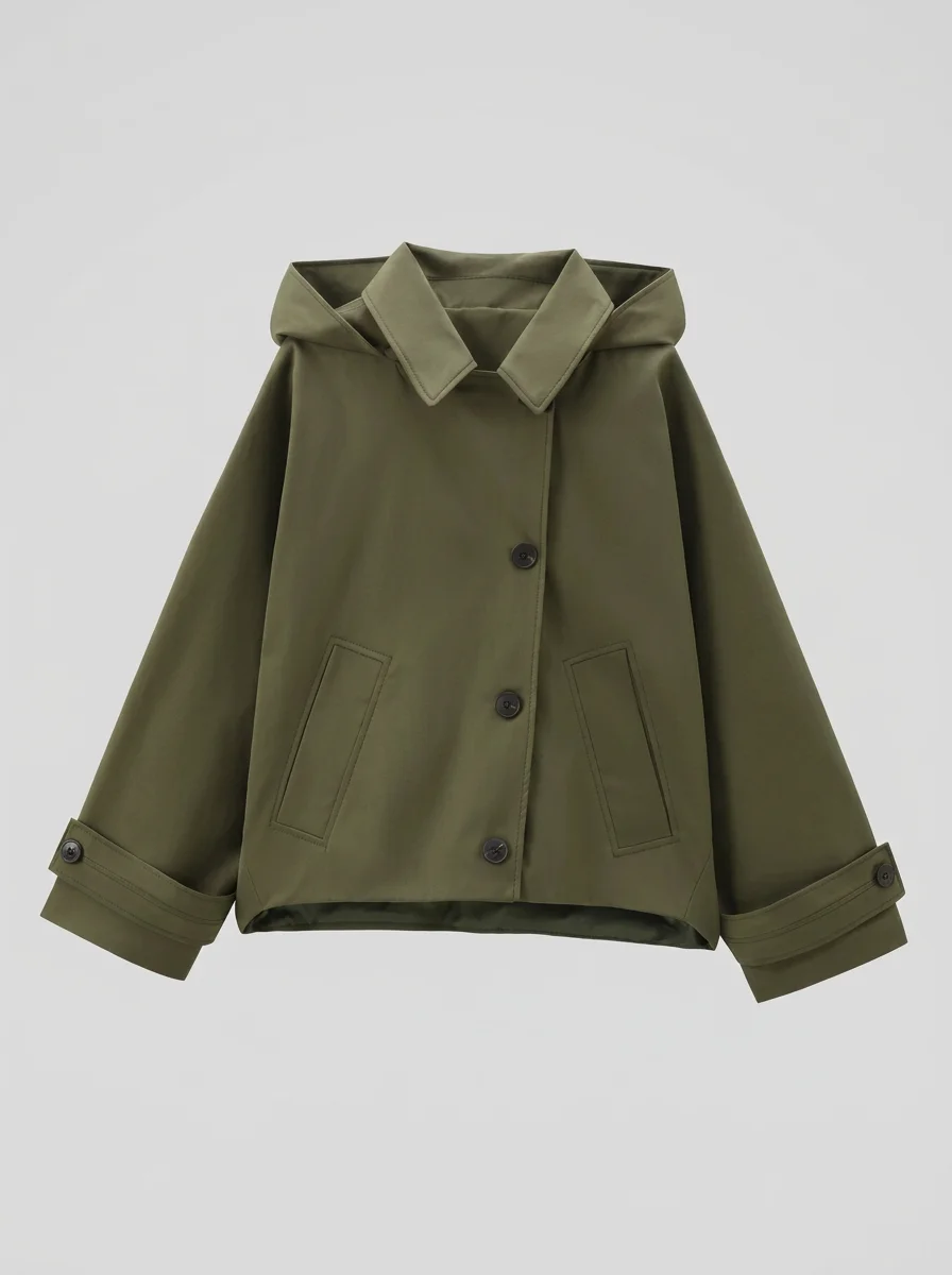 Trench court femme capuche quotidien style minimaliste - Vue 9 - Trench court