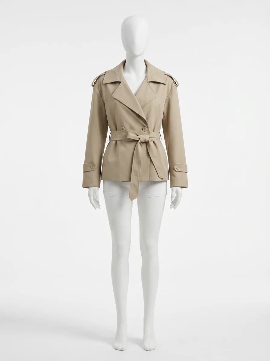 Trench court femme classique professionnel mi-saison avec ceinture - Vue 1 - Trench court