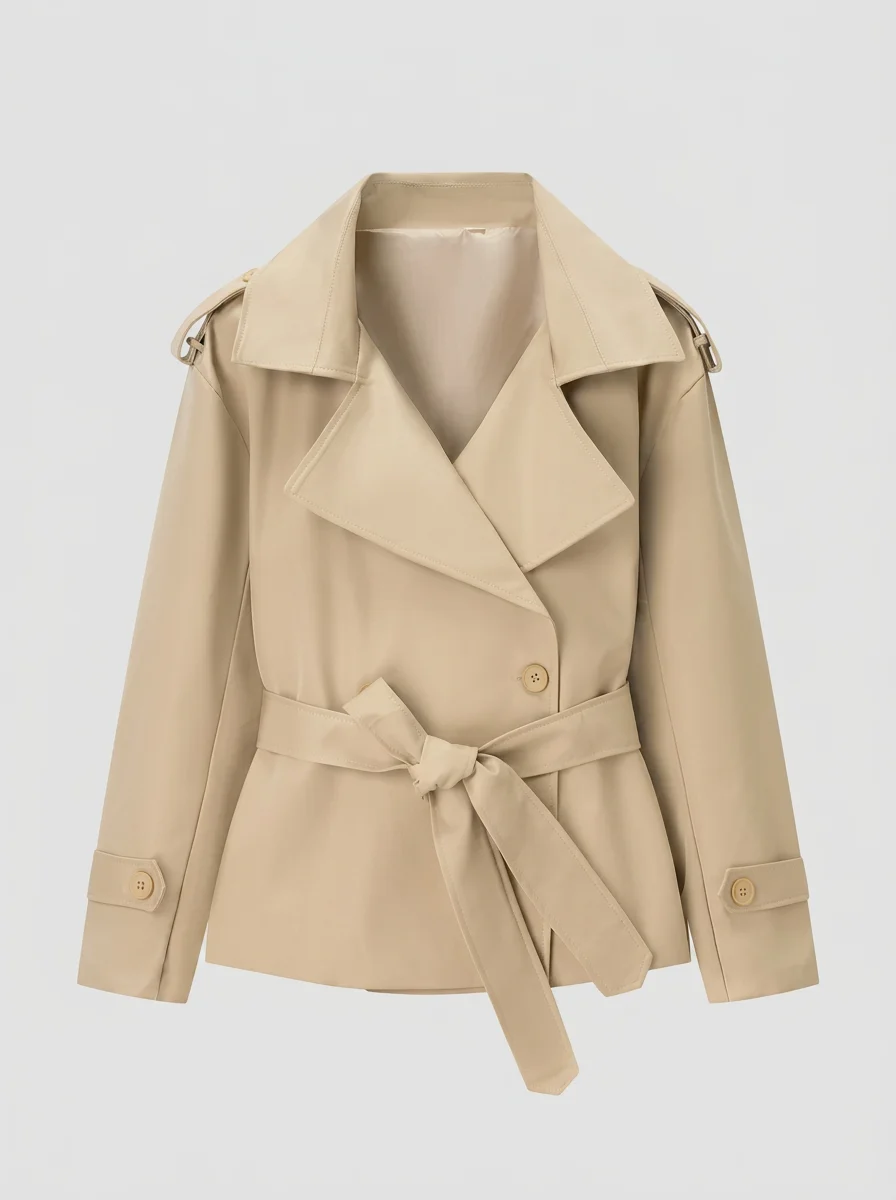 Trench court femme classique professionnel mi-saison avec ceinture - Vue 12 - Trench court