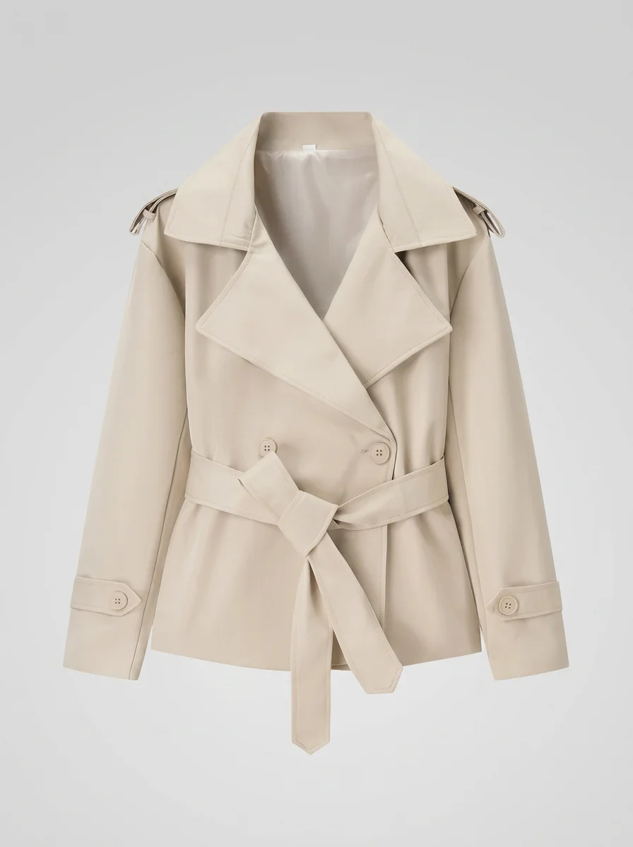 Trench court femme classique professionnel mi-saison avec ceinture - Vue 14 - Trench court