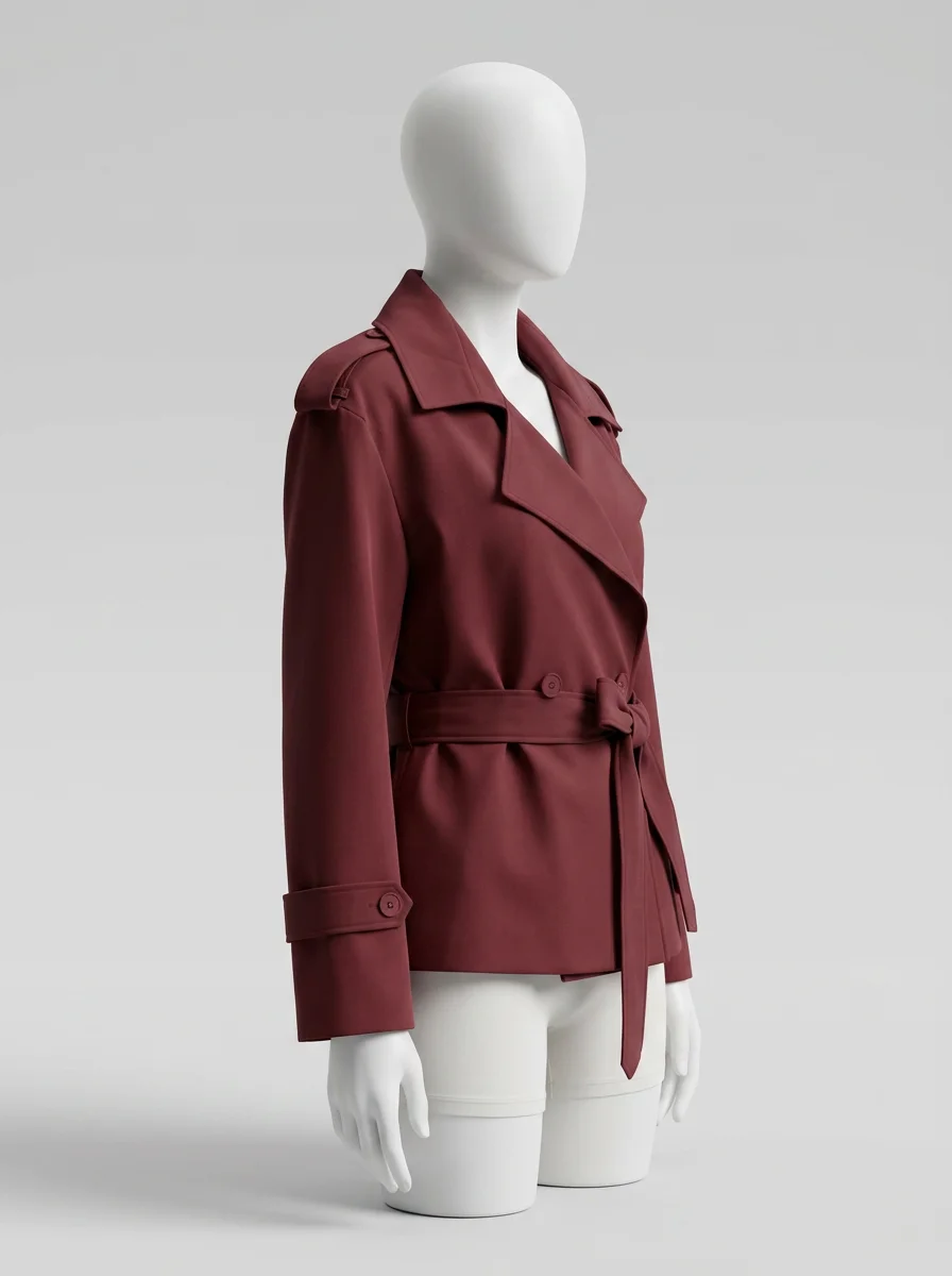 Trench court femme classique professionnel mi-saison avec ceinture - Vue 2 - Trench court
