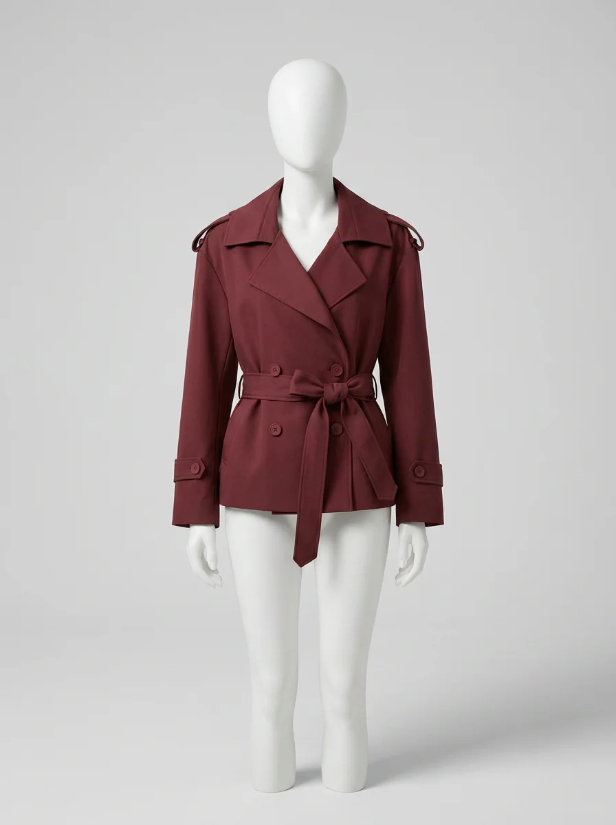 Trench court femme classique professionnel mi-saison avec ceinture - Vue 5 - Trench court