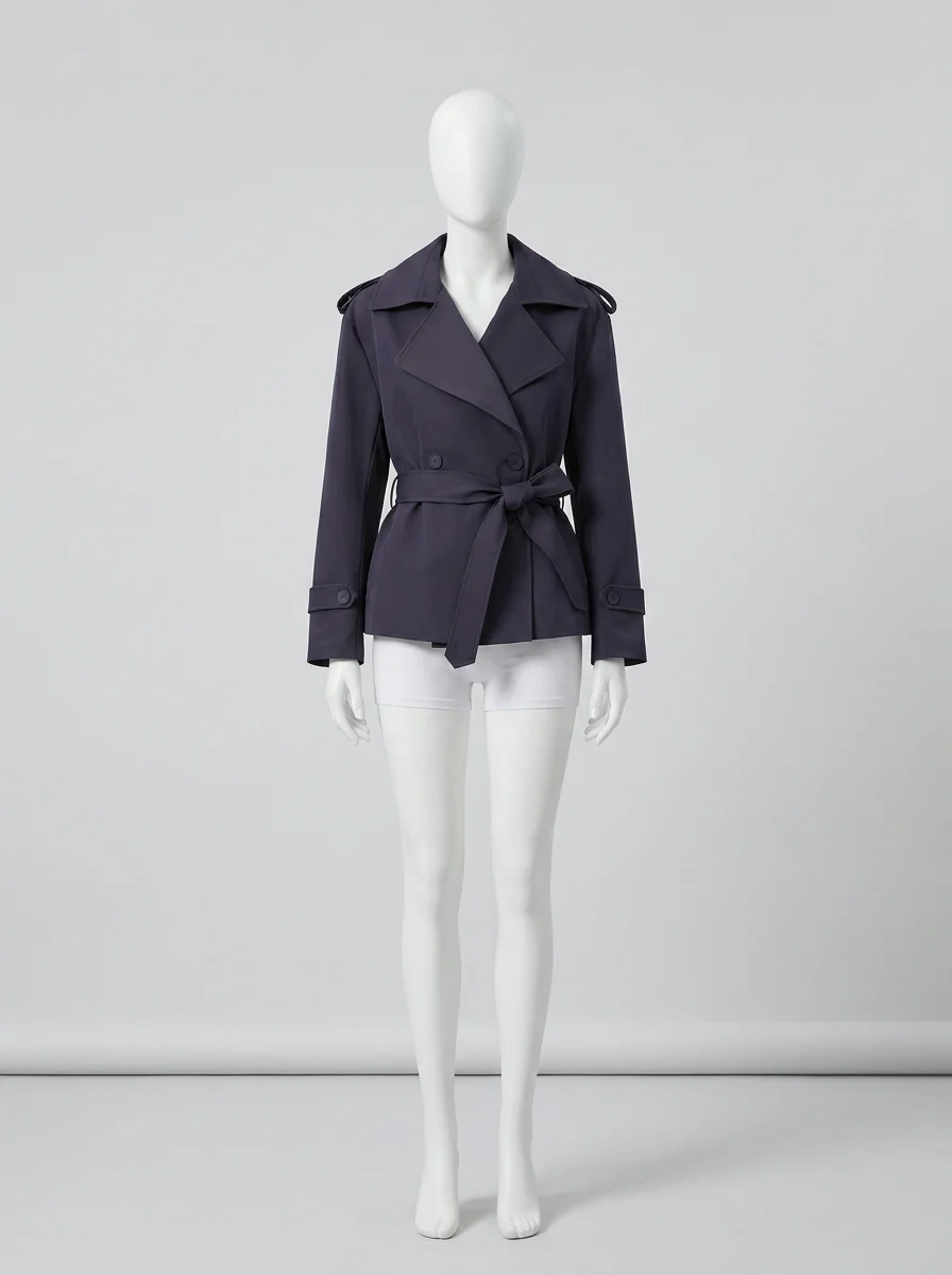 Trench court femme classique professionnel mi-saison avec ceinture - Vue 6 - Trench court