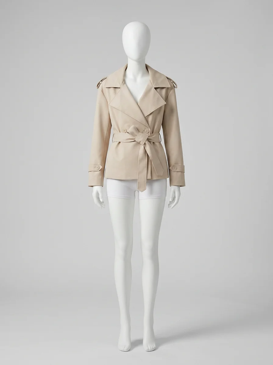 Trench court femme classique professionnel mi-saison avec ceinture - Vue 8 - Trench court