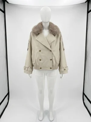 Trench court femme col fourrure synthétique style urbain - Vue 1 - Trench court