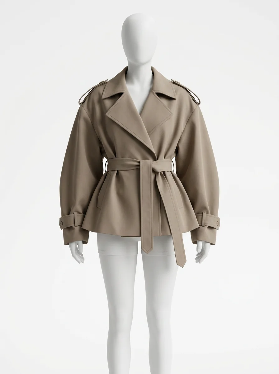 Trench court femme vintage élégant taille ceinturée - Vue 1 - Trench court