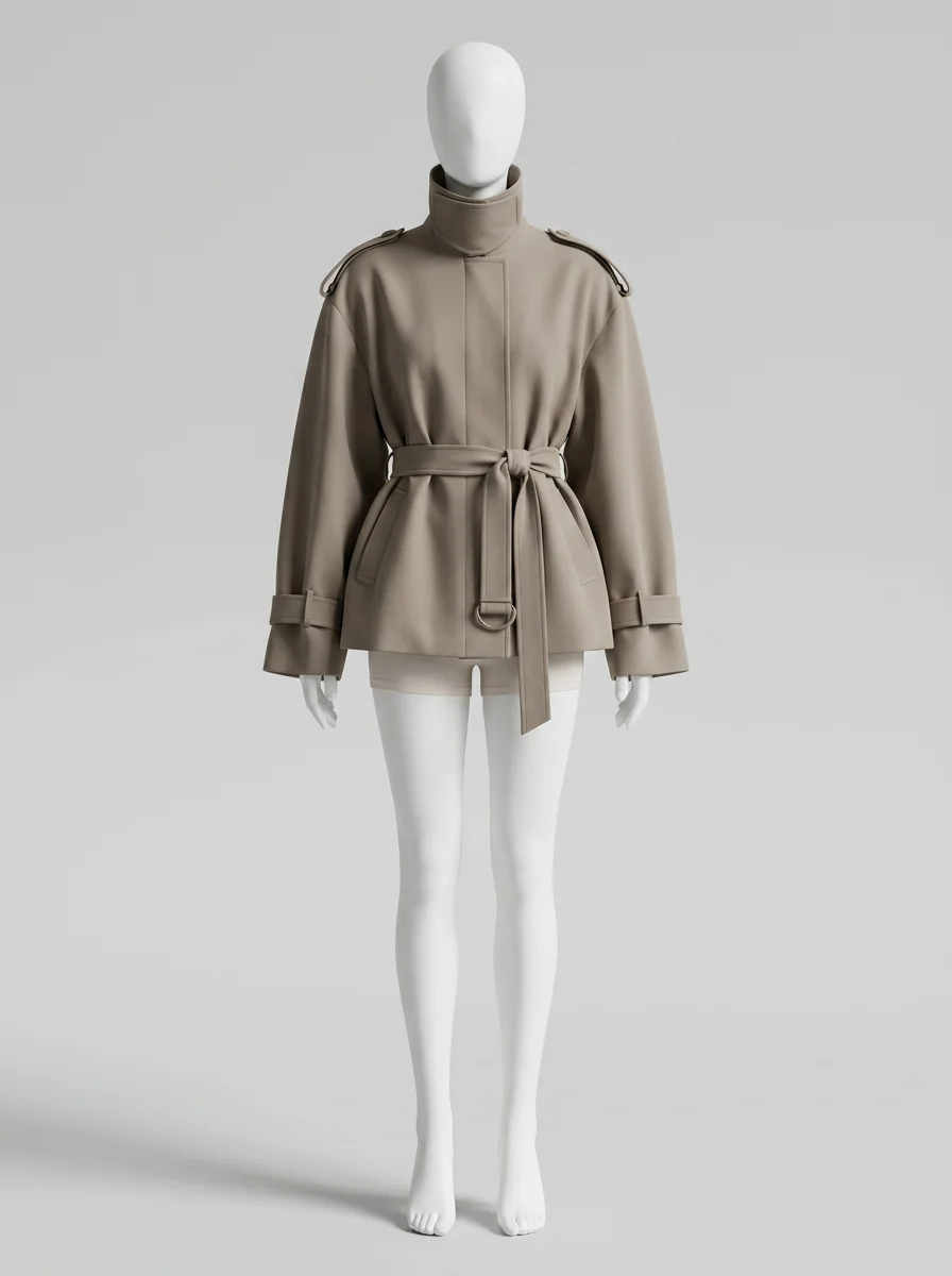 Trench court femme vintage élégant taille ceinturée - Vue 10 - Trench court