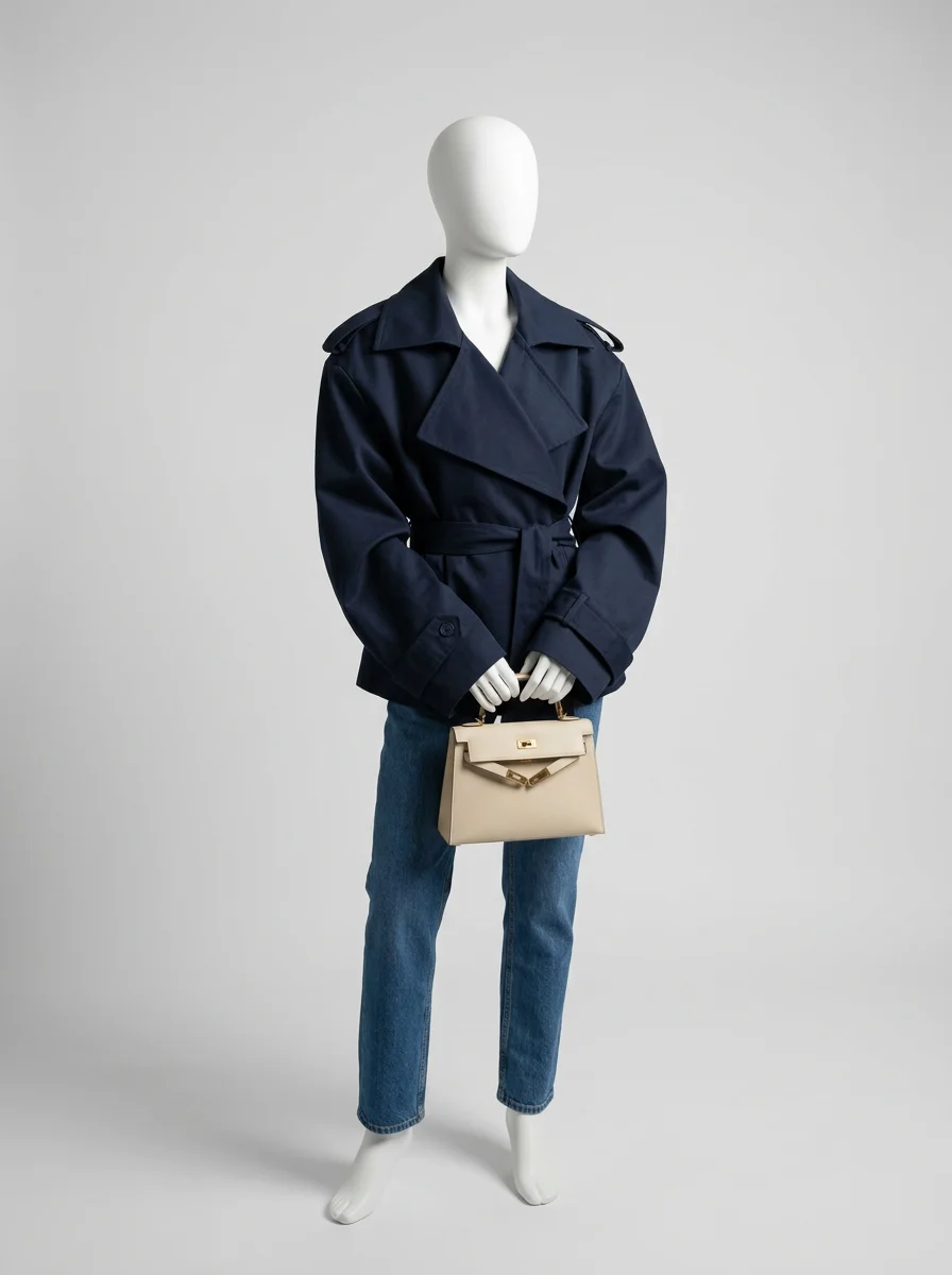 Trench court femme vintage élégant taille ceinturée - Vue 11 - Trench court