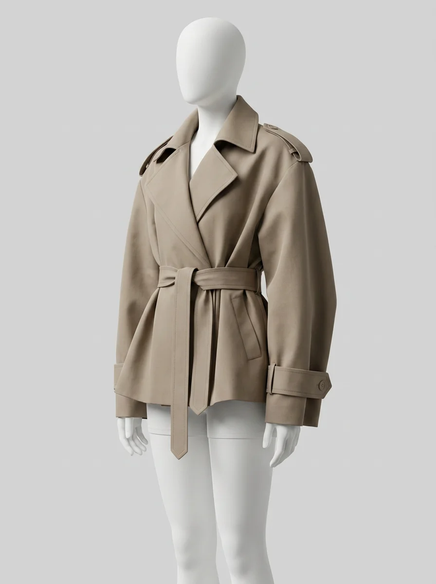 Trench court femme vintage élégant taille ceinturée - Vue 2 - Trench court