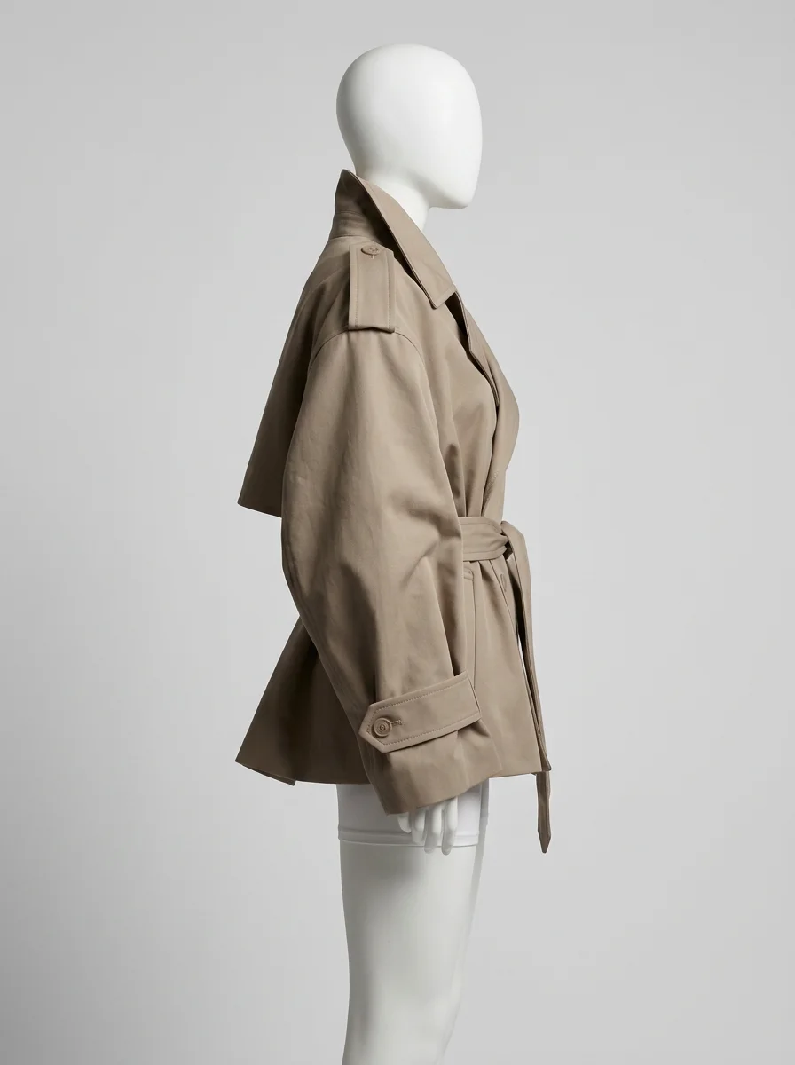 Trench court femme vintage élégant taille ceinturée - Vue 3 - Trench court