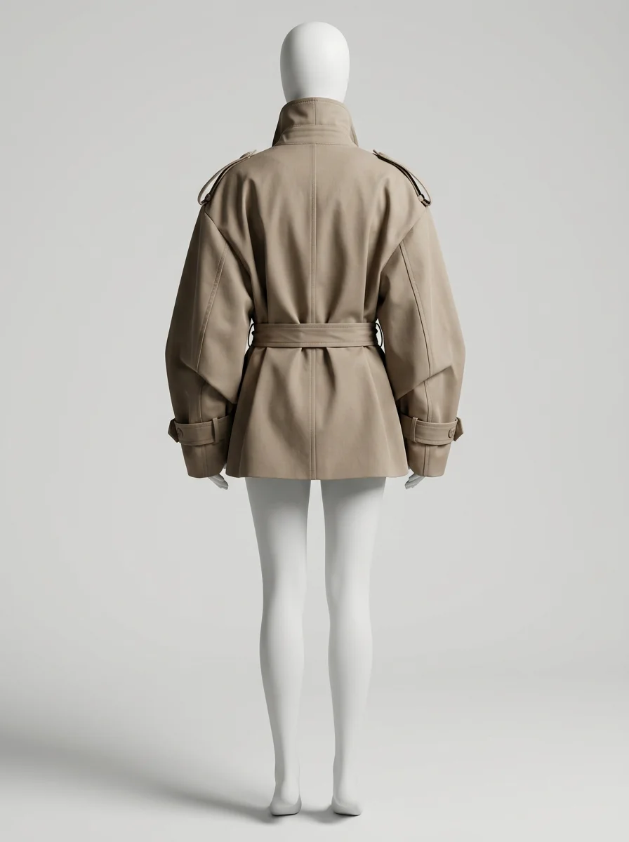 Trench court femme vintage élégant taille ceinturée - Vue 4 - Trench court