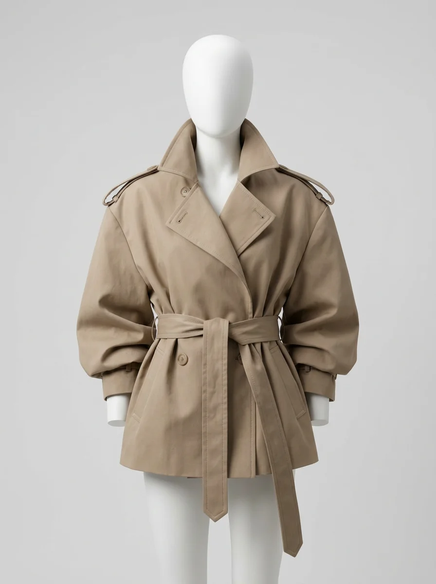 Trench court femme vintage élégant taille ceinturée - Vue 5 - Trench court