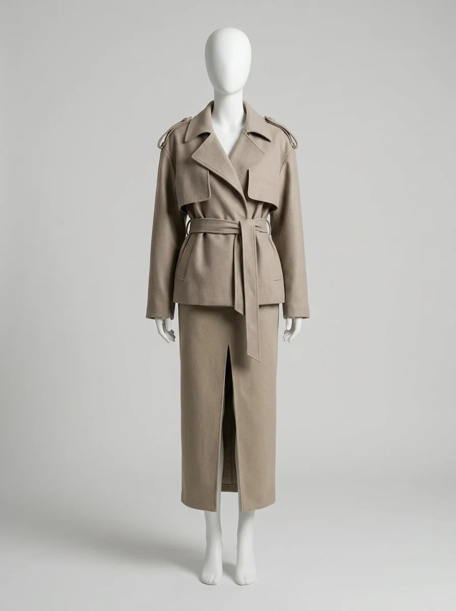 Trench court femme vintage élégant taille ceinturée - Vue 7 - Trench court