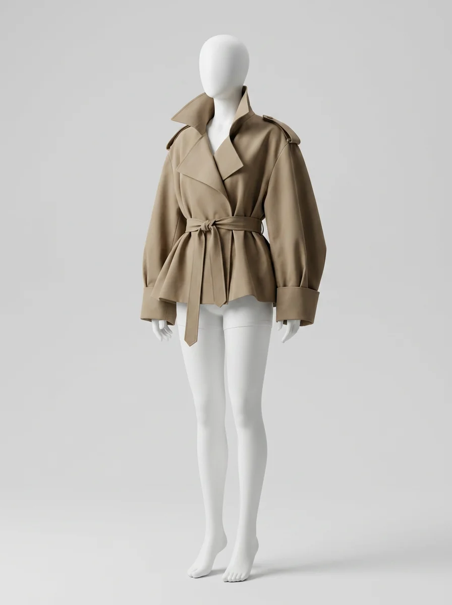 Trench court femme vintage élégant taille ceinturée - Vue 8 - Trench court