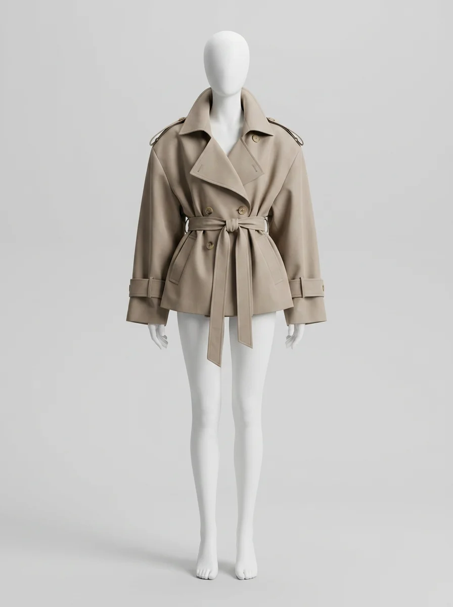 Trench court femme vintage élégant taille ceinturée - Vue 9 - Trench court
