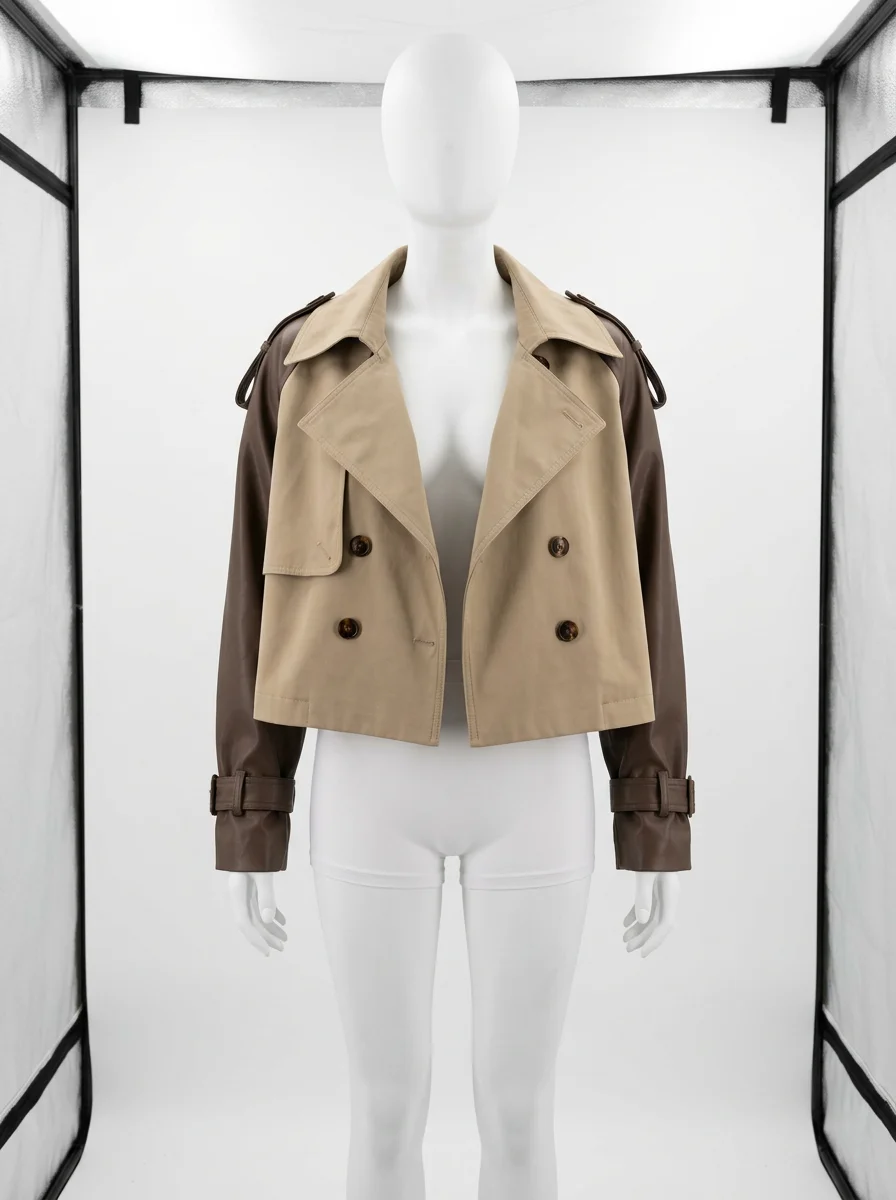 Trench court patchwork style britannique femme élégant - Vue 1 - Trench court
