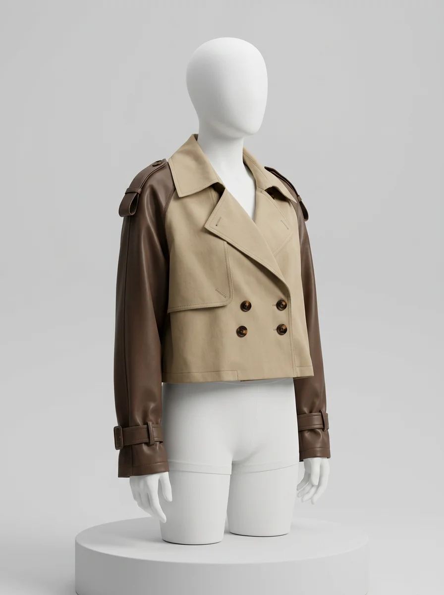 Trench court patchwork style britannique femme élégant - Vue 2 - Trench court