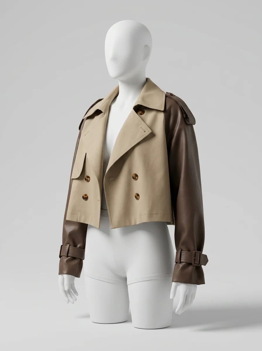 Trench court patchwork style britannique femme élégant - Vue 4 - Trench court