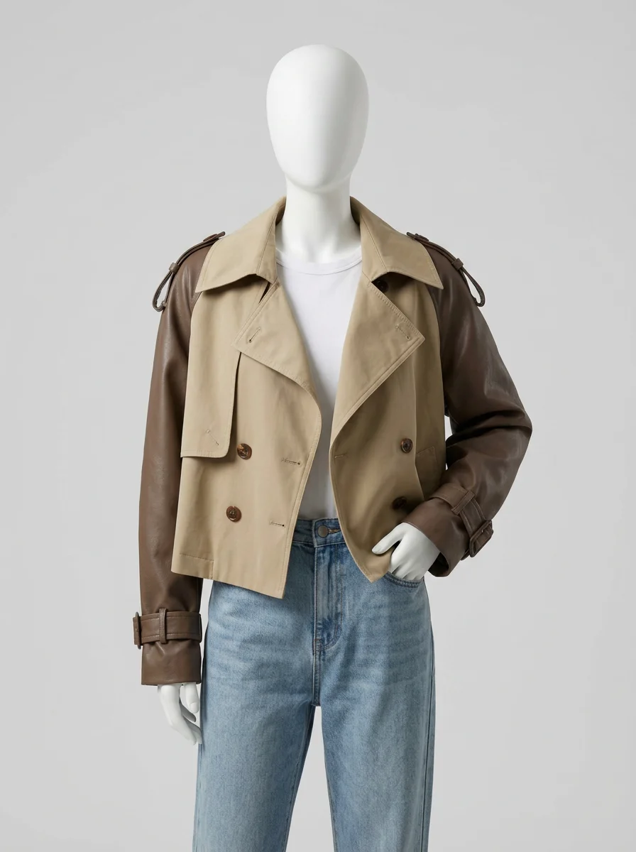 Trench court patchwork style britannique femme élégant - Vue 5 - Trench court