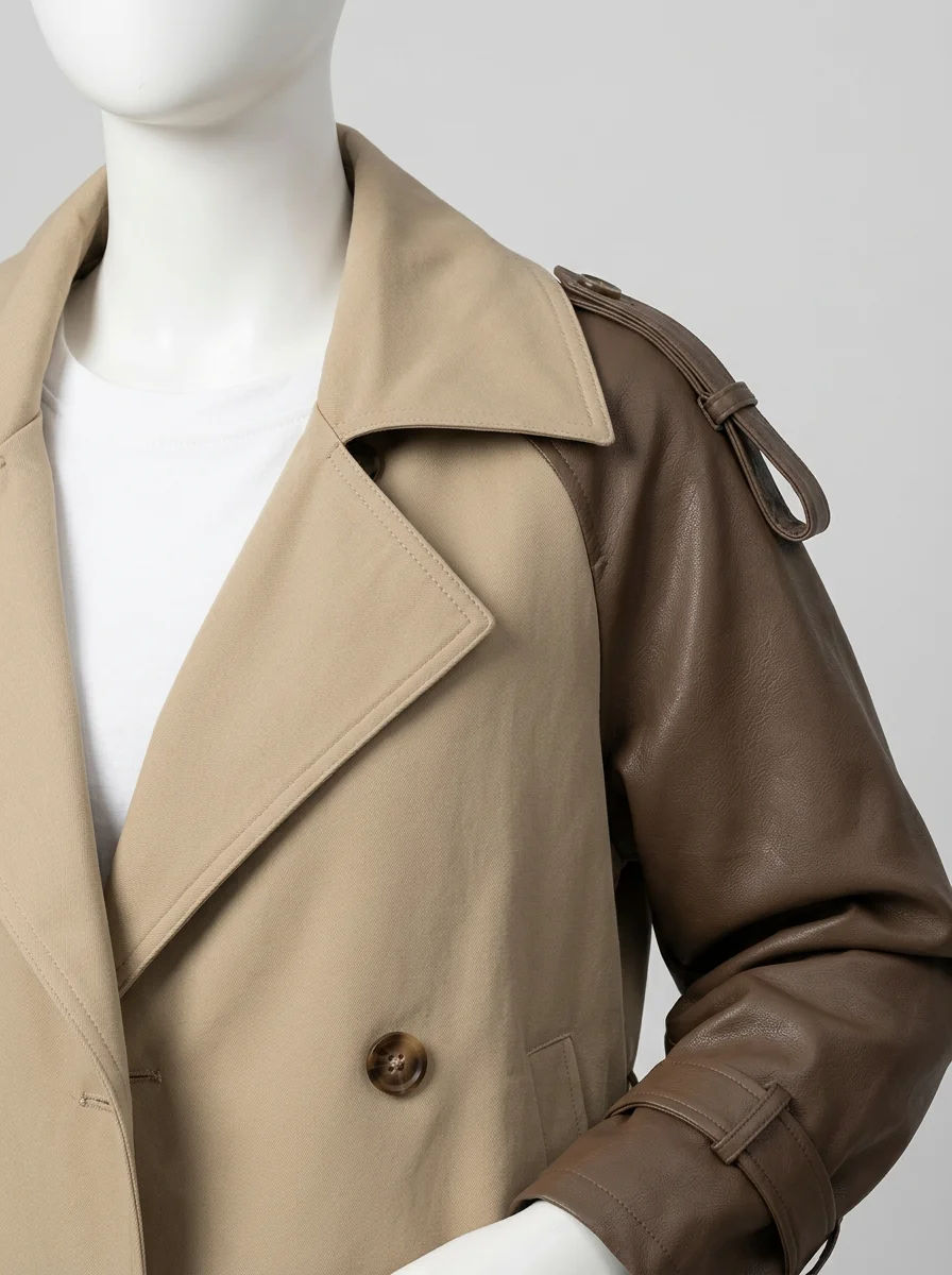Trench court patchwork style britannique femme élégant - Vue 7 - Trench court