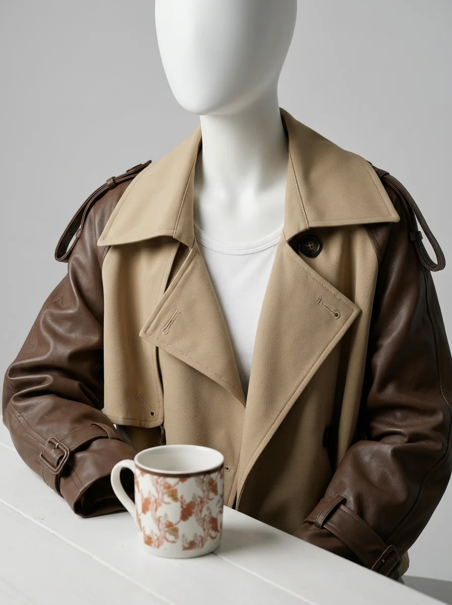 Trench court patchwork style britannique femme élégant - Vue 8 - Trench court